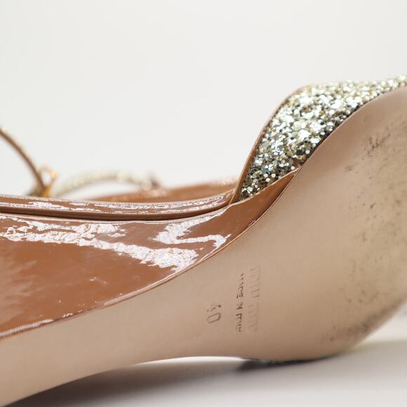 Miu Miu Gold Glitter Ankle Strap Wedges Size 40 - Picture 7 of 8